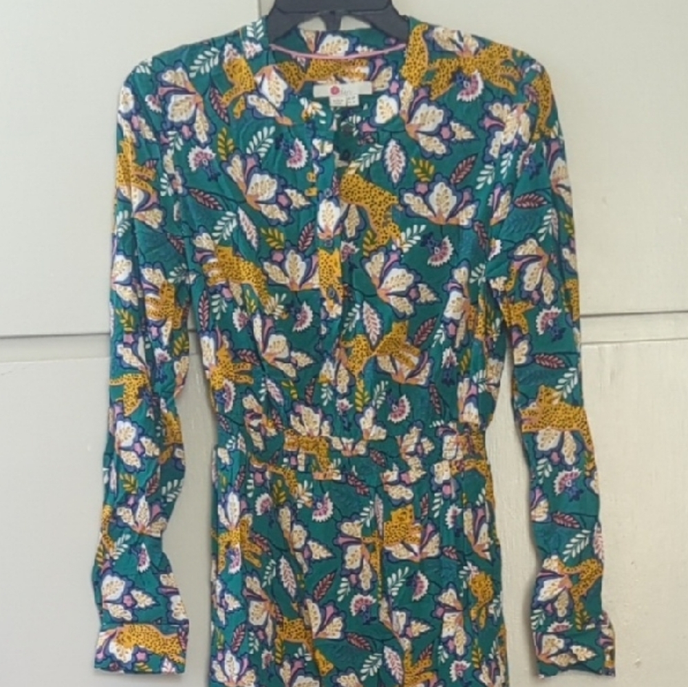 Boden Yellow and Orange Sheath Dress Long Sleeve Crew Neck